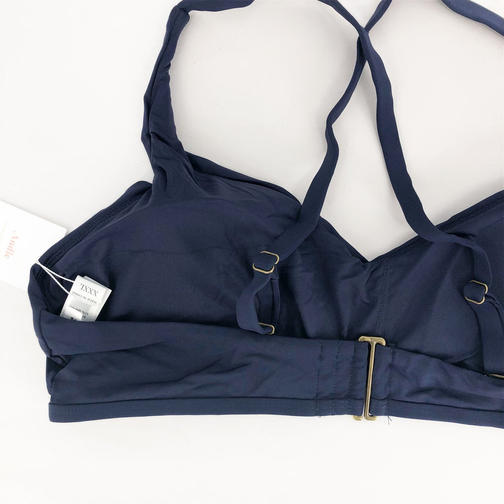 ANDIE SWIM Women's The Valencia Bikini Top 3XL Navy Blue V-Neck NWT