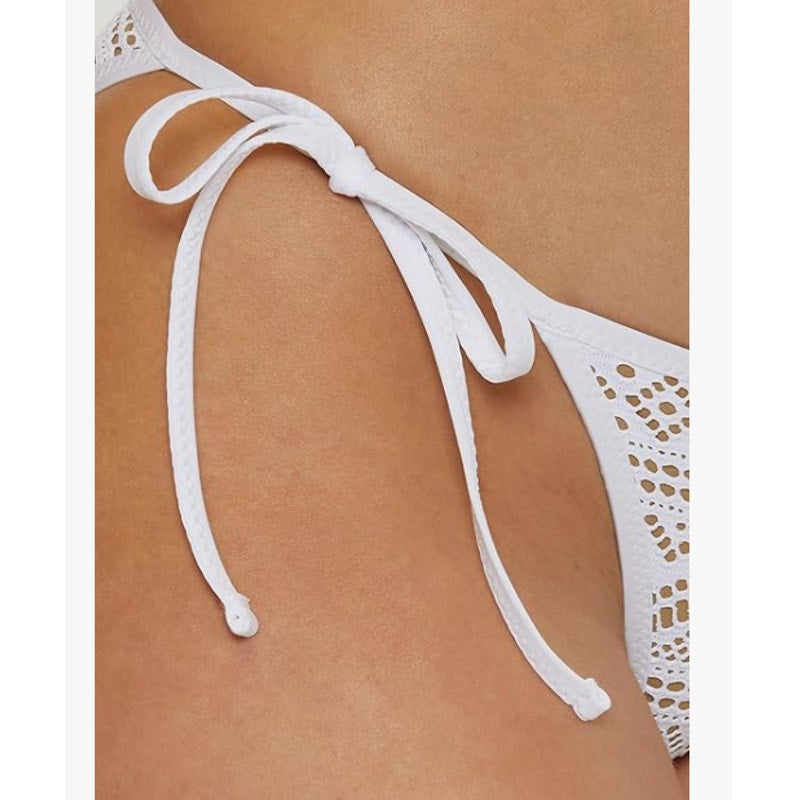 BECCA Virtue Color Play Crochet Tie Side Bikini Bottom Medium White/Tan NWT
