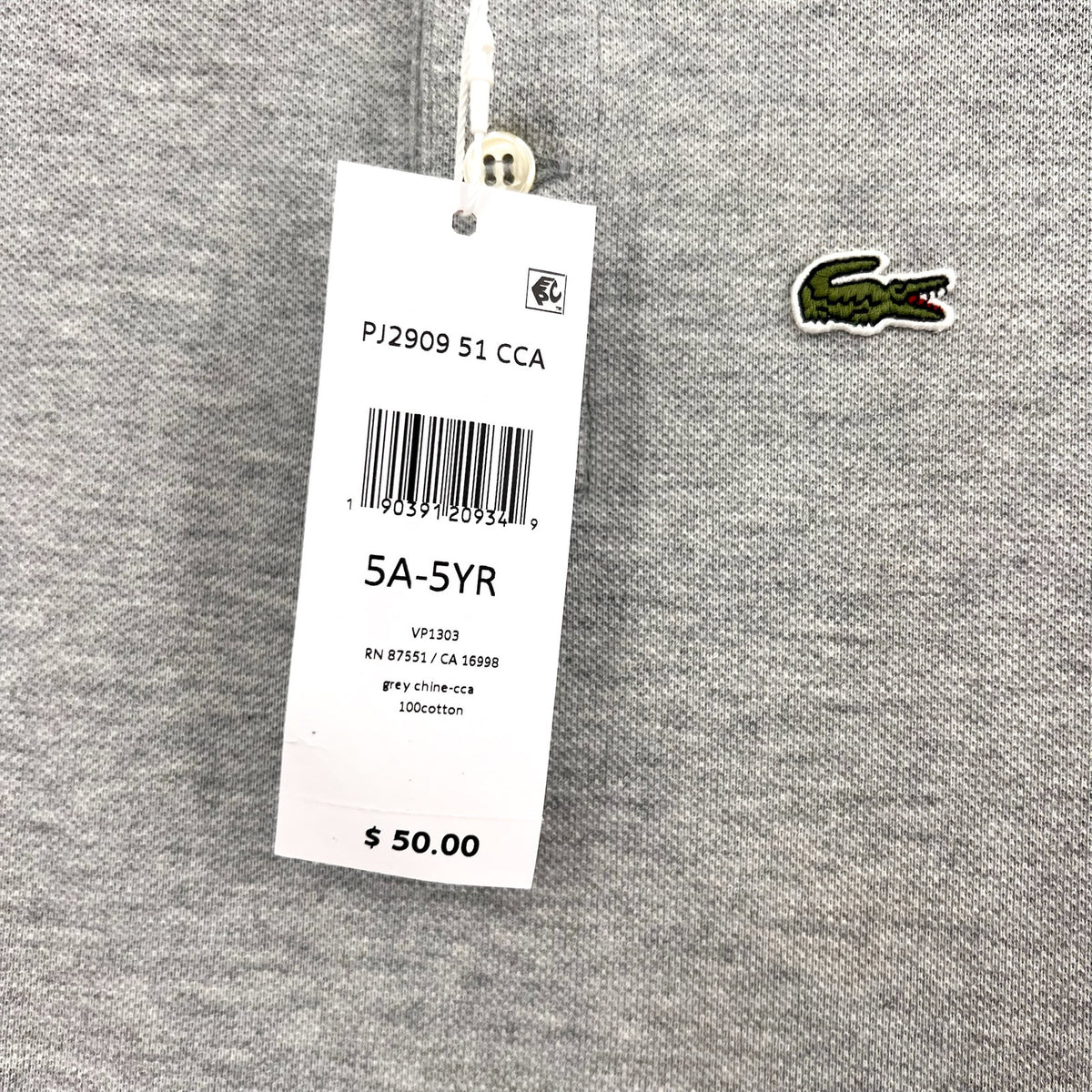 LACOSTE Kids Short Sleeve Classic Pique Polo Shirt SIZE 5 Grey NWT