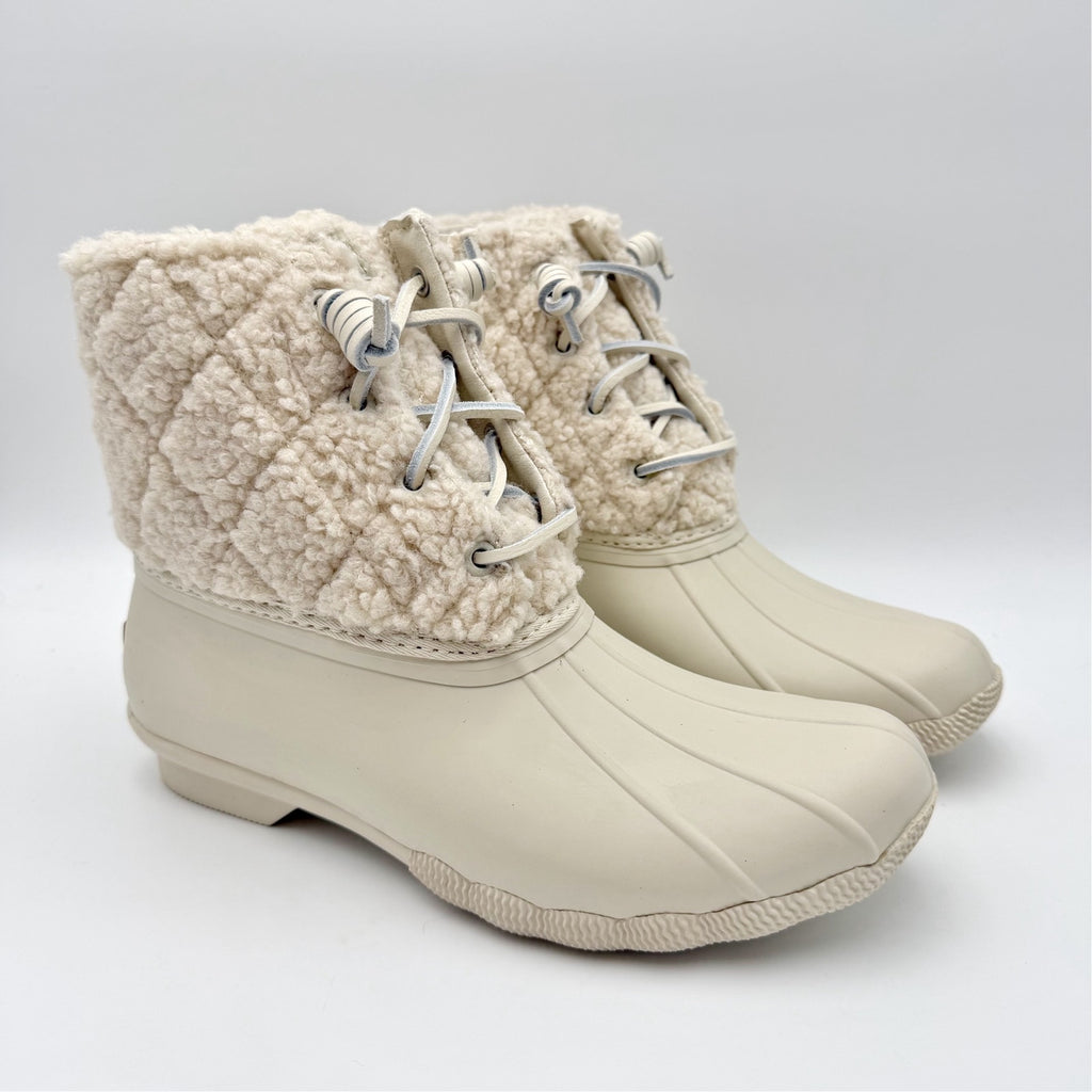 Sperry Womens Saltwater Ankle Booties US 7 EU 37.5 White Sherpa NIB