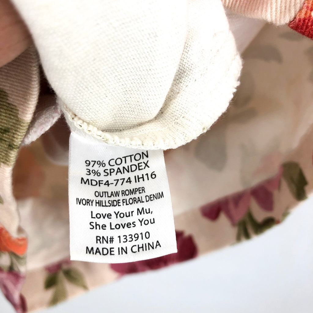 SHOW ME YOUR MUMU Womens Outlaw Romper XS Ivory Floral Denim Belted NWOT