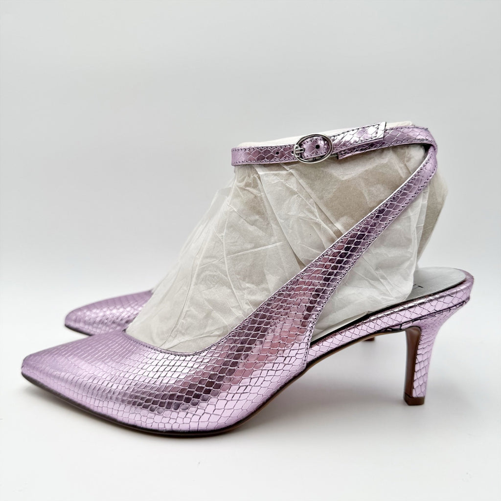 Naturalizer Womens Eliya Slingback Pumps US 8.5 Wide Purple Metallic Leather NIB