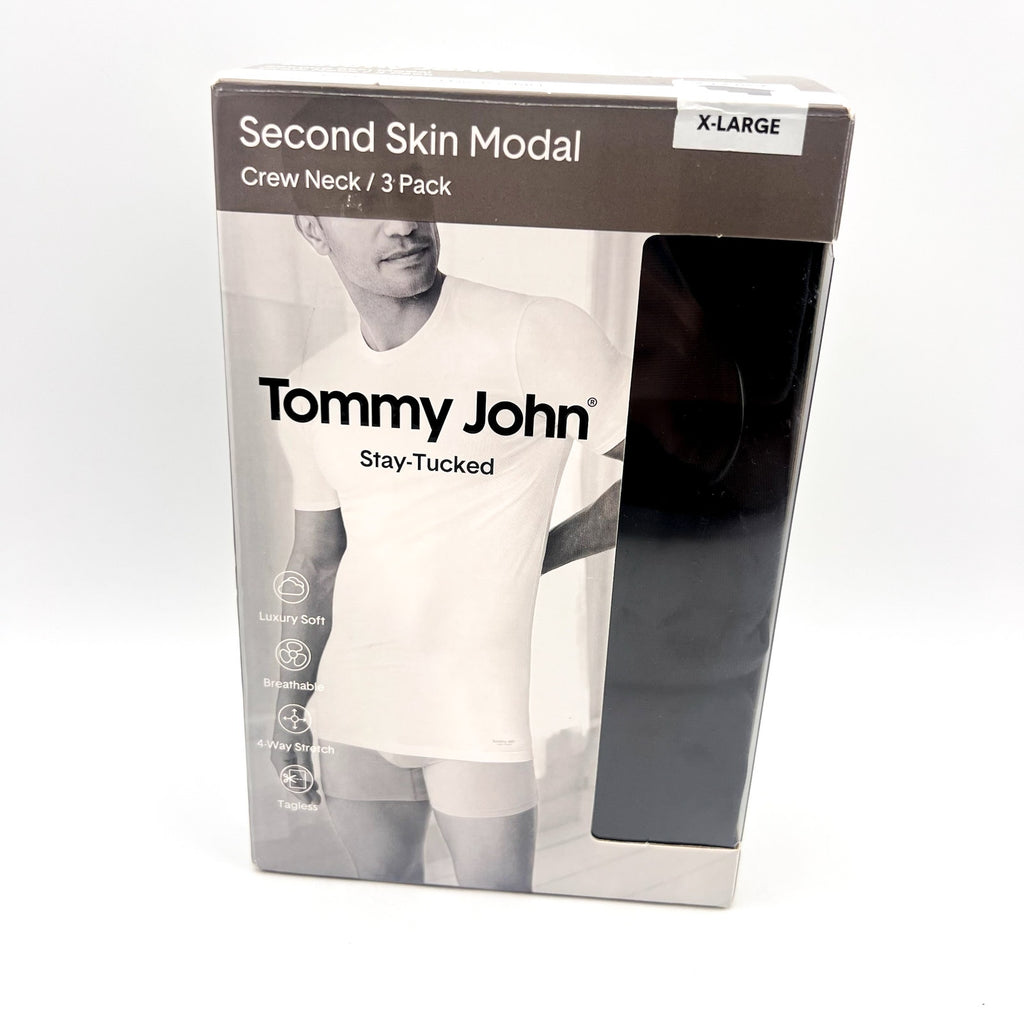 TOMMY JOHN Men's Crew Neck Stay Tucked Undershirt XL Black 3 Pack Modal NWT