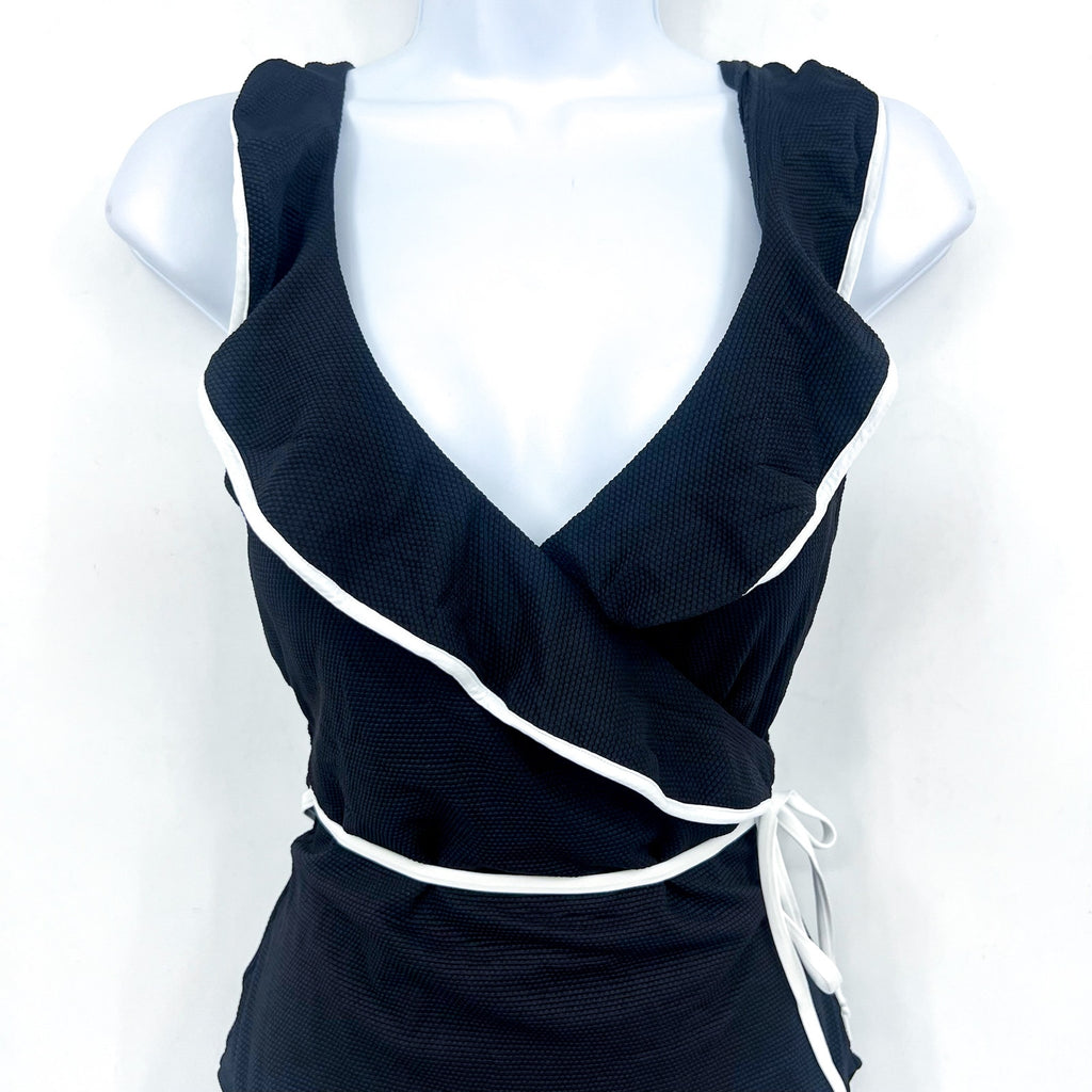 TOMMY BAHAMA Island Cays Cabana Wrap-Front One-Piece Swimsuit 14 Black NWT