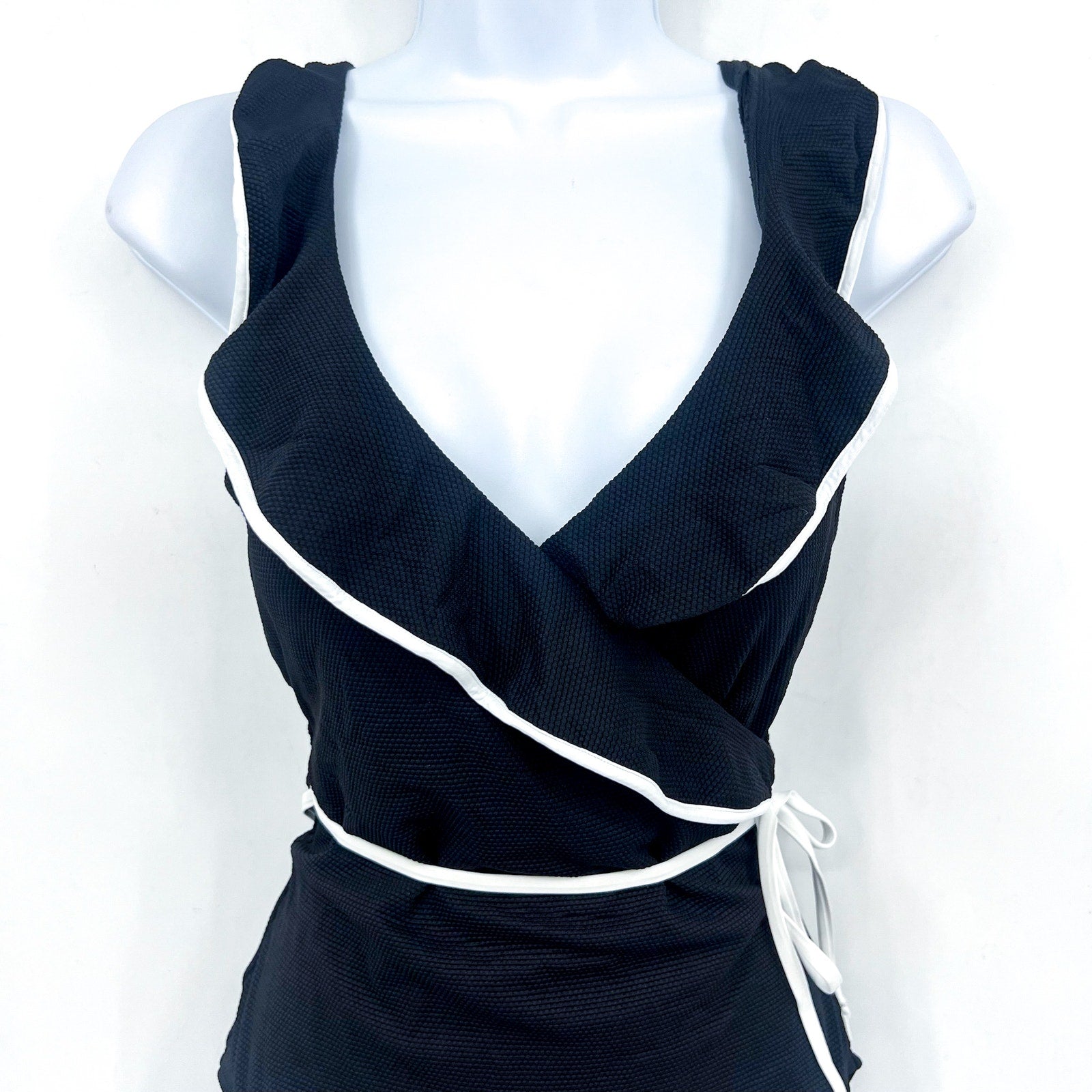TOMMY BAHAMA Island Cays Cabana Wrap-Front One-Piece Swimsuit 14 Black NWT