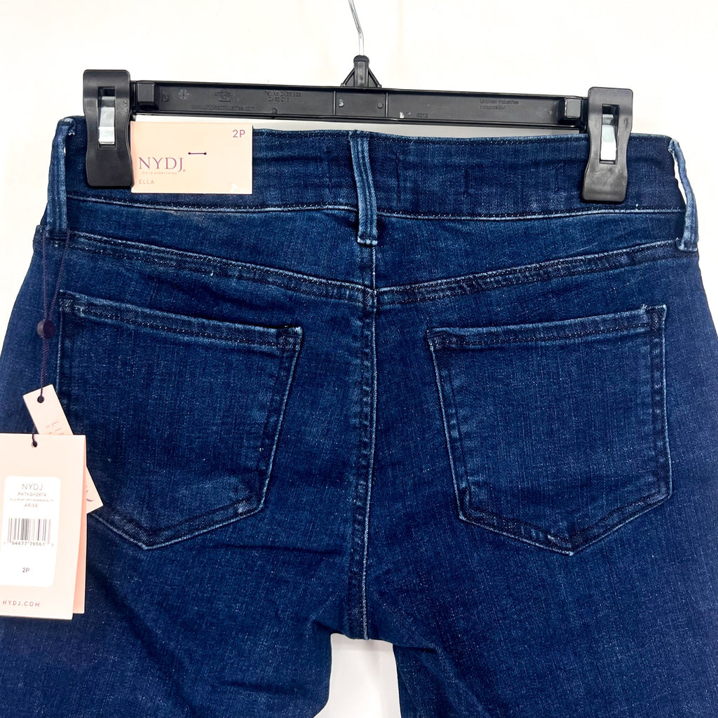 NYDJ Womens Ella Denim Shorts Size 2 PETITE Dark Blue Arise 8" Inseam NWT
