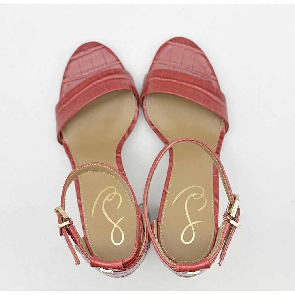 SAM EDELMAN Womens Yaro Dress Sandals Size 7M Rosed Red Faux Leather Heel NWOB