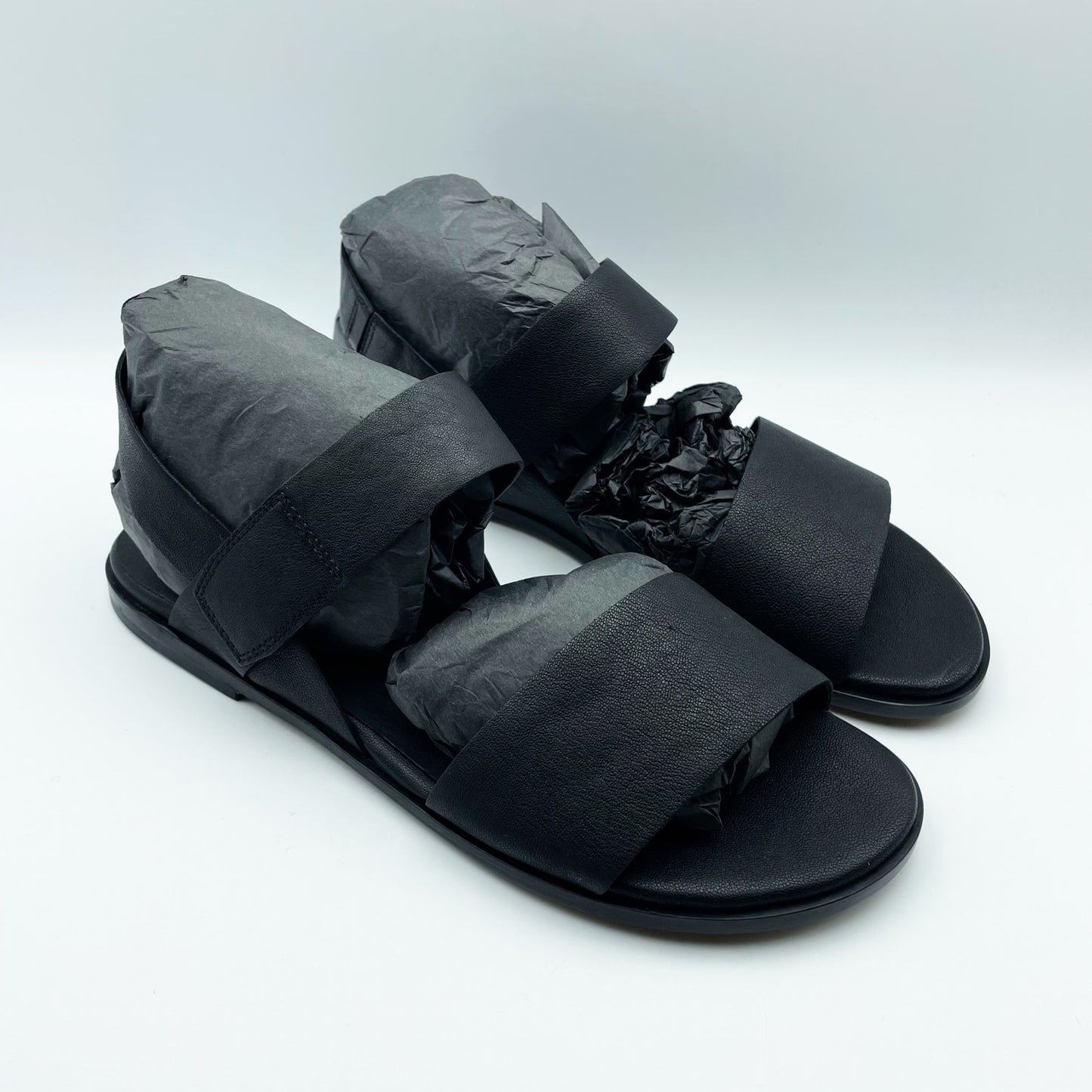 Eileen Fisher Womens Kanza Sandal US 11 Black Tumbled Leather Double Strap NWOB