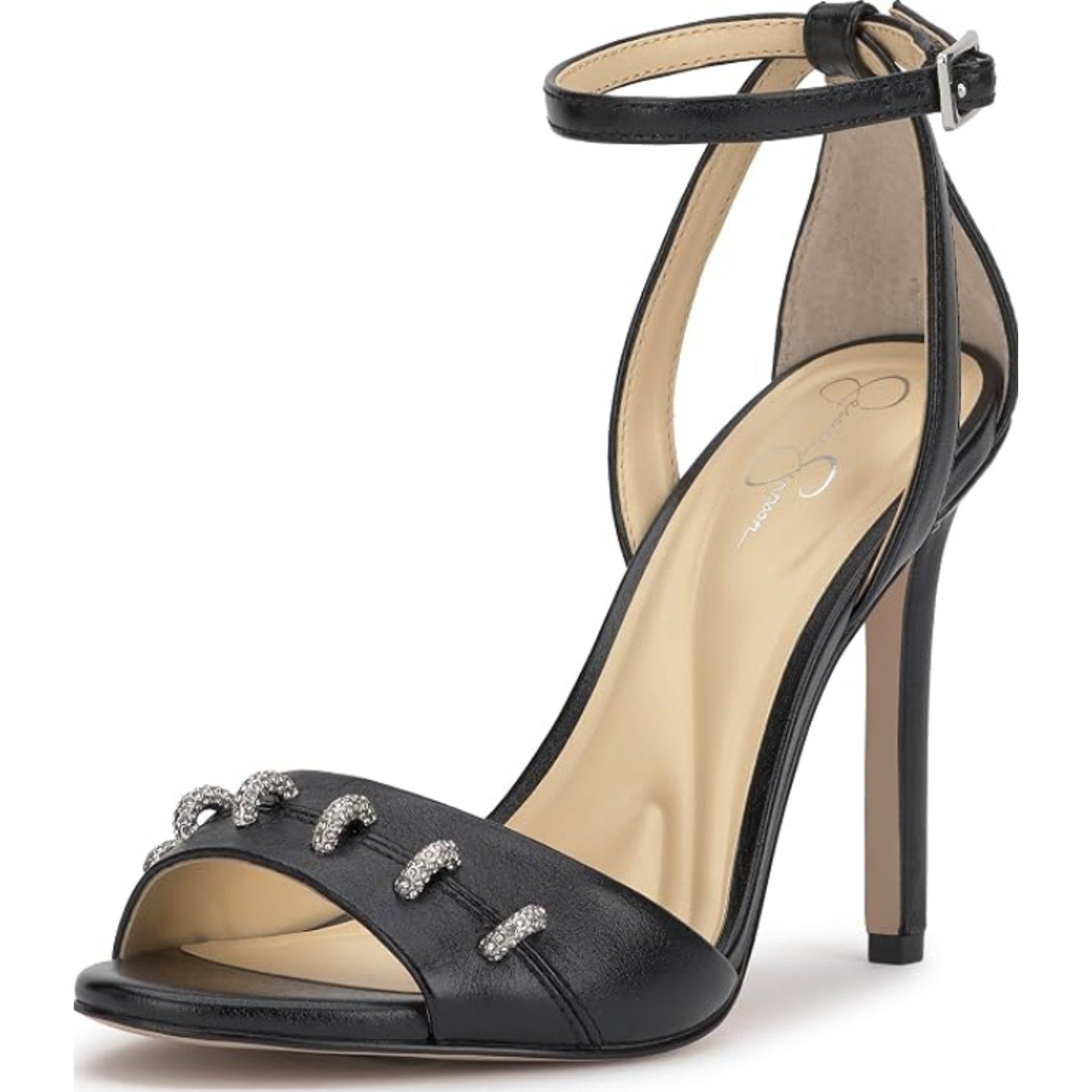 JESSICA SIMPSON Womens Juminee Stiletto Sandals Size 9.5 M Black Ankle Strap NIB