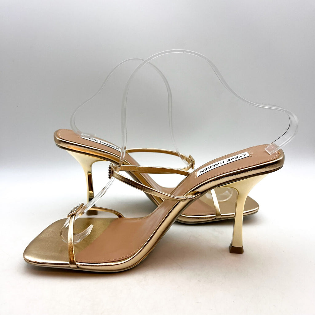 STEVE MADDEN Women's Aislin Heeled Sandals Size 10 Gold Square Toe NWOB
