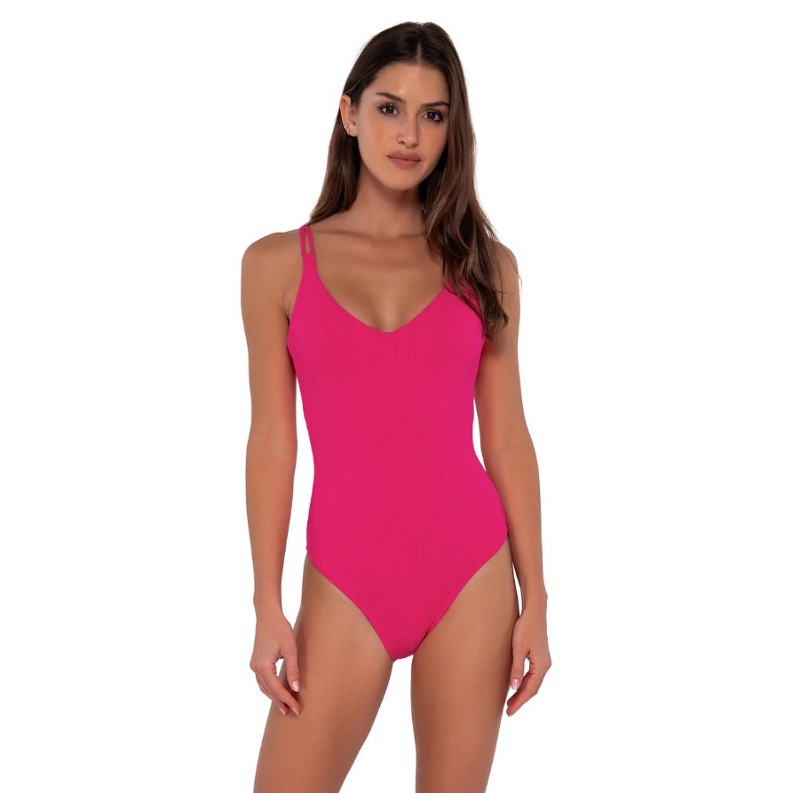 SUNSETS Women's Veronica One Piece Swimsuit Large Pink Begonia Sandbar Rib NWT
