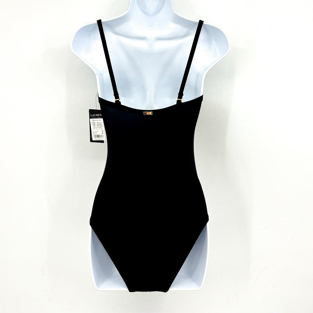 LAUREN RALPH LAUREN Beach Club Shaping One Piece Swimsuit Sz 8 Black V Wire NWT