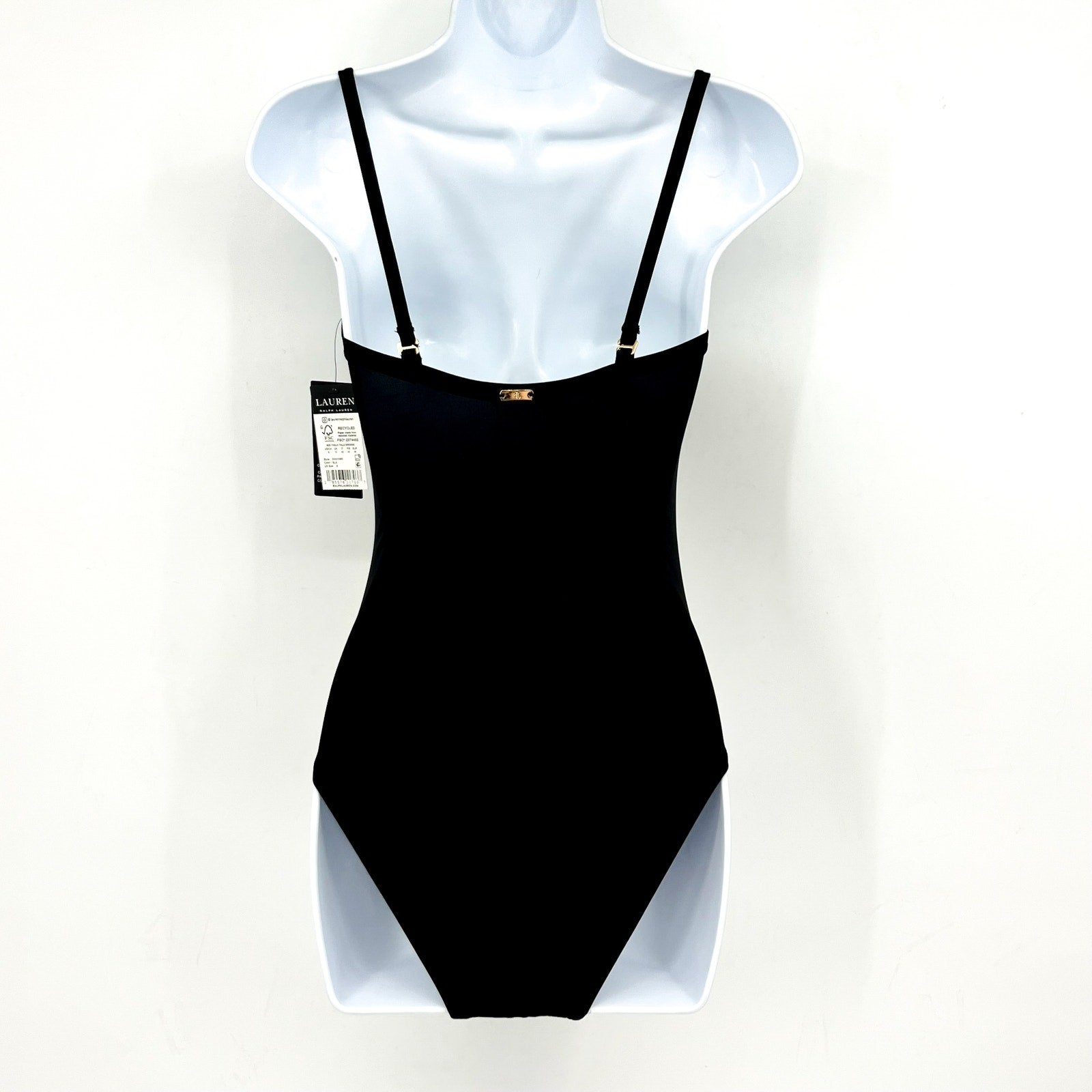 LAUREN RALPH LAUREN Beach Club Shaping One Piece Swimsuit Sz 8 Black V Wire NWT