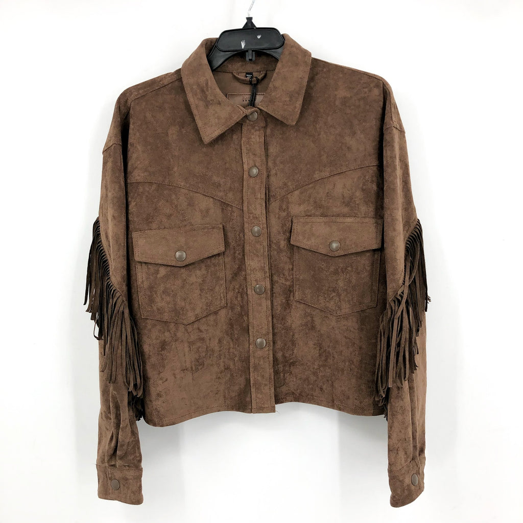 BLANKNYC Women's Faux Suede Fringe Jacket Medium Brown Hot Cocoa Long Sleeve NWT