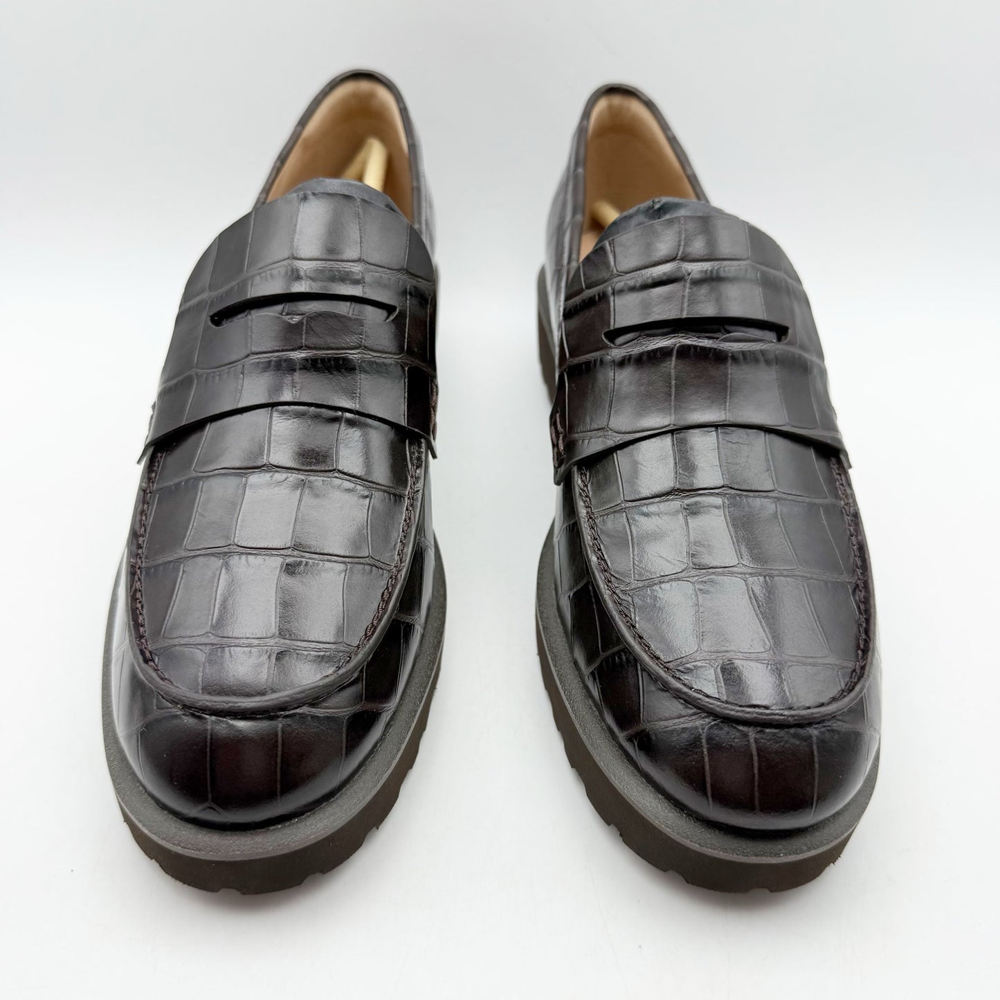 Cole Haan Womens Geneva Loafer US 5.5 B EU 35.5 Brown Croc Leather Lugged NIB