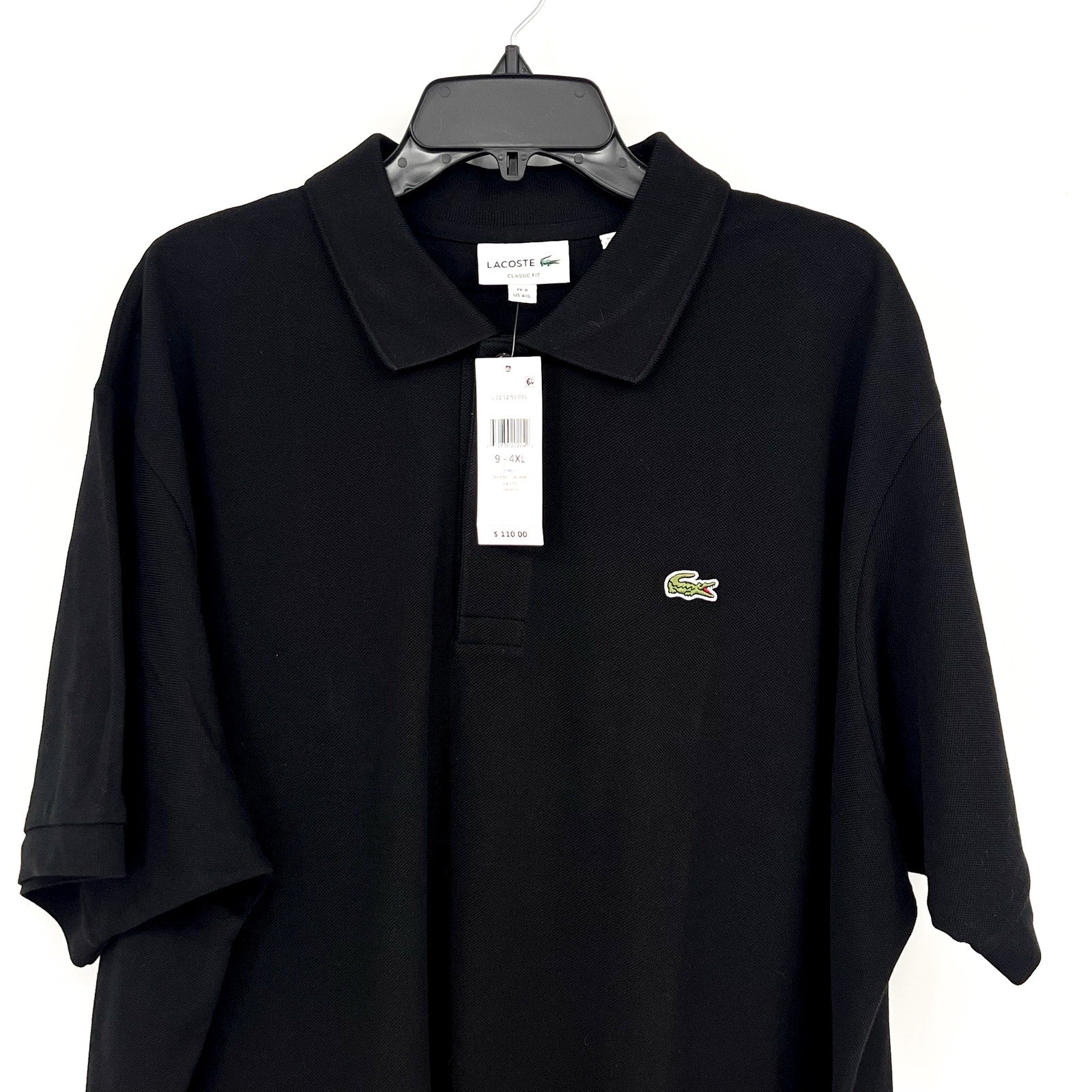 LACOSTE Men's Classic Fit Pique Polo Shirt Size 9 4XL Black Organic Cotton NWT
