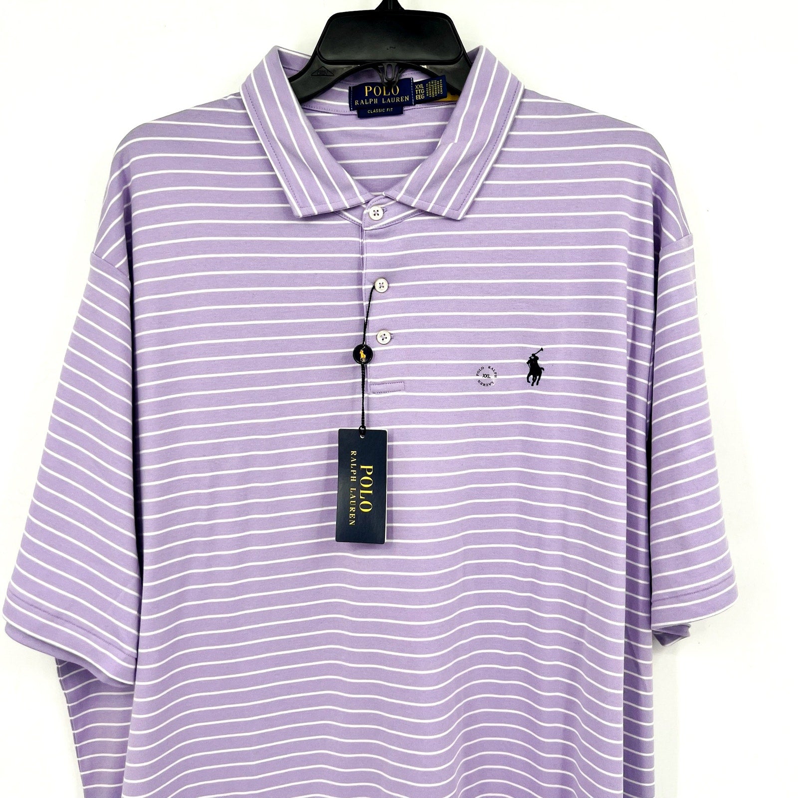 POLO RALPH LAUREN Classic-Fit Polo Shirt XXL Purple White Stripe Soft Cotton NWT