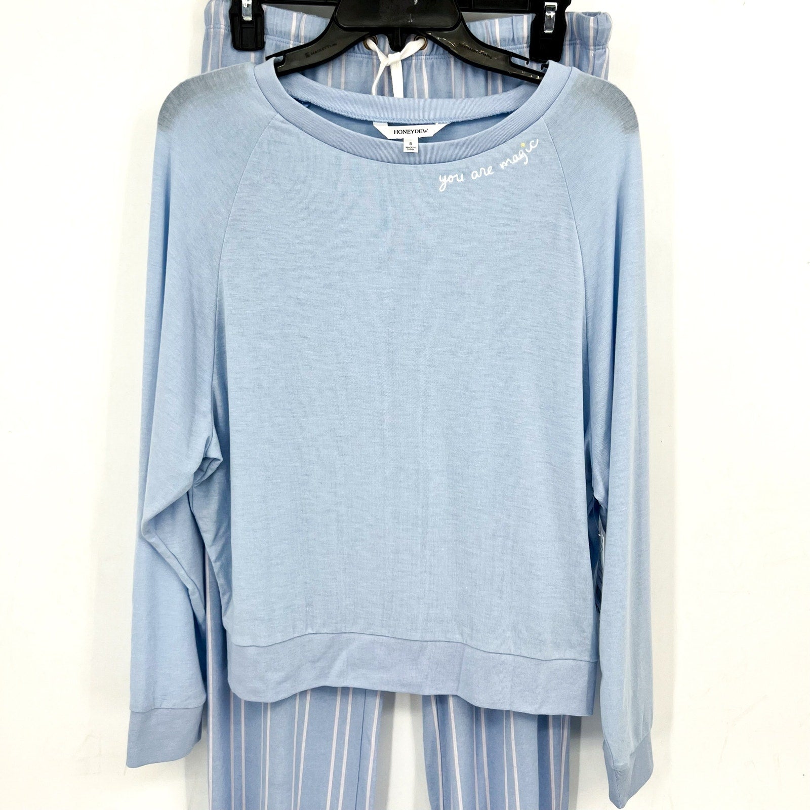 HONEYDEW Star Seeker Brushed Jersey Pajama Set Small Blue Moonstruck Stripe NWT