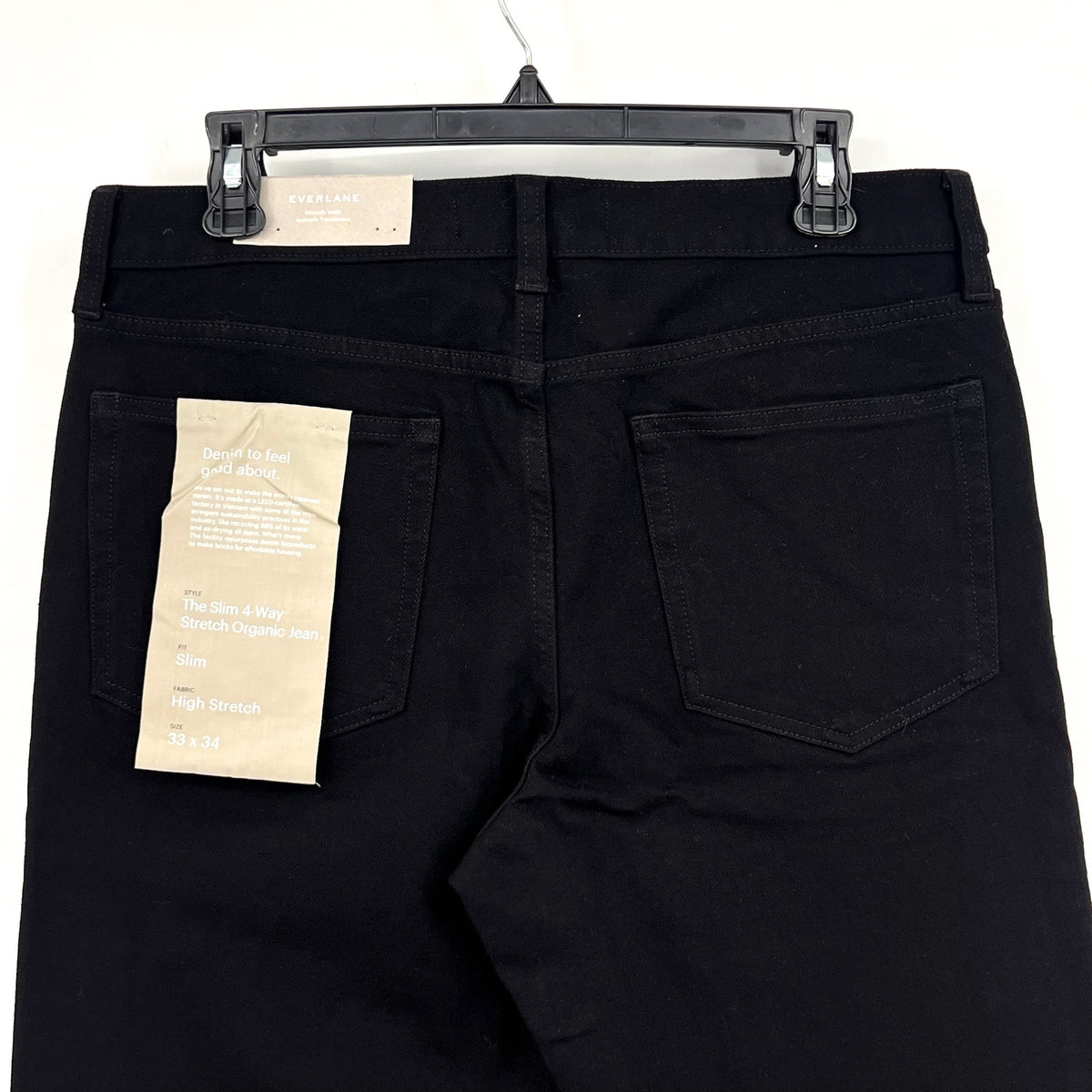 EVERLANE Uniform Men's Slim Jeans 33x34 Black 4-Way Stretch Organic Cotton NWT