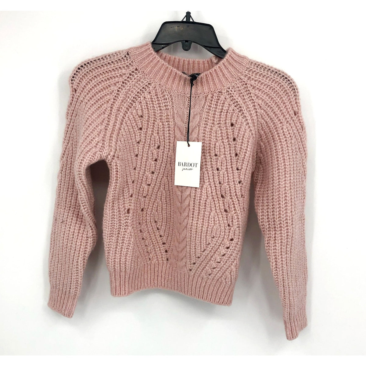 BARDOT Girl's Cozy Cable Knit Crewneck Sweater Size 12 Pink Potpourri NWT