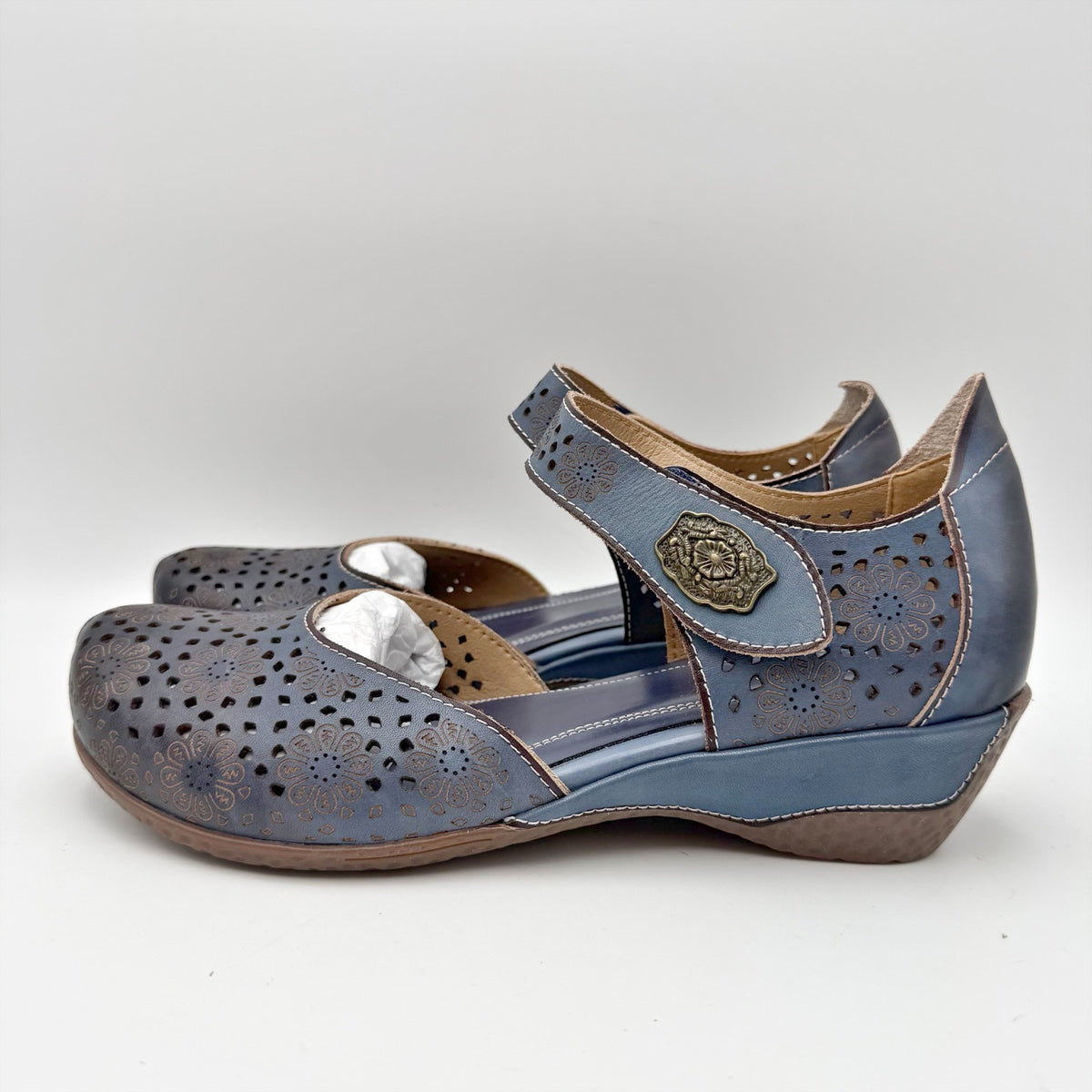L'Artiste Womens Americana Sandals EU 41 US 9.5-10 Navy Blue Leather NIB