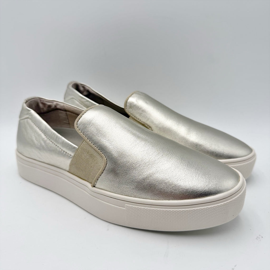 Birdies Womens Swift Casual Sneakers Size 6.5 Gold Metallic Leather Slip On NWOB
