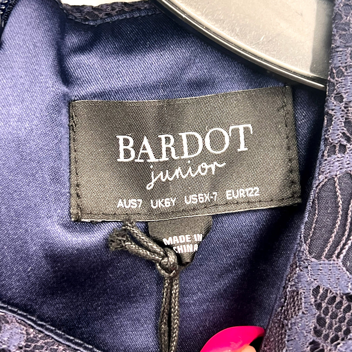 BARDOT JUNIOR Girl Gertrude Lace Dress Size 6X-7 Navy Blue Long Sleeve NWT