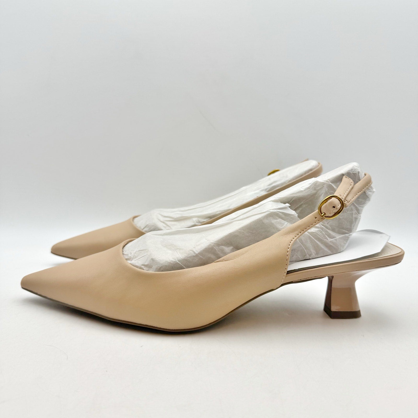 Franco Sarto Womens Jaden Slingback Pumps US 9.5 Wide EU 40.5 Nude Beige NIB