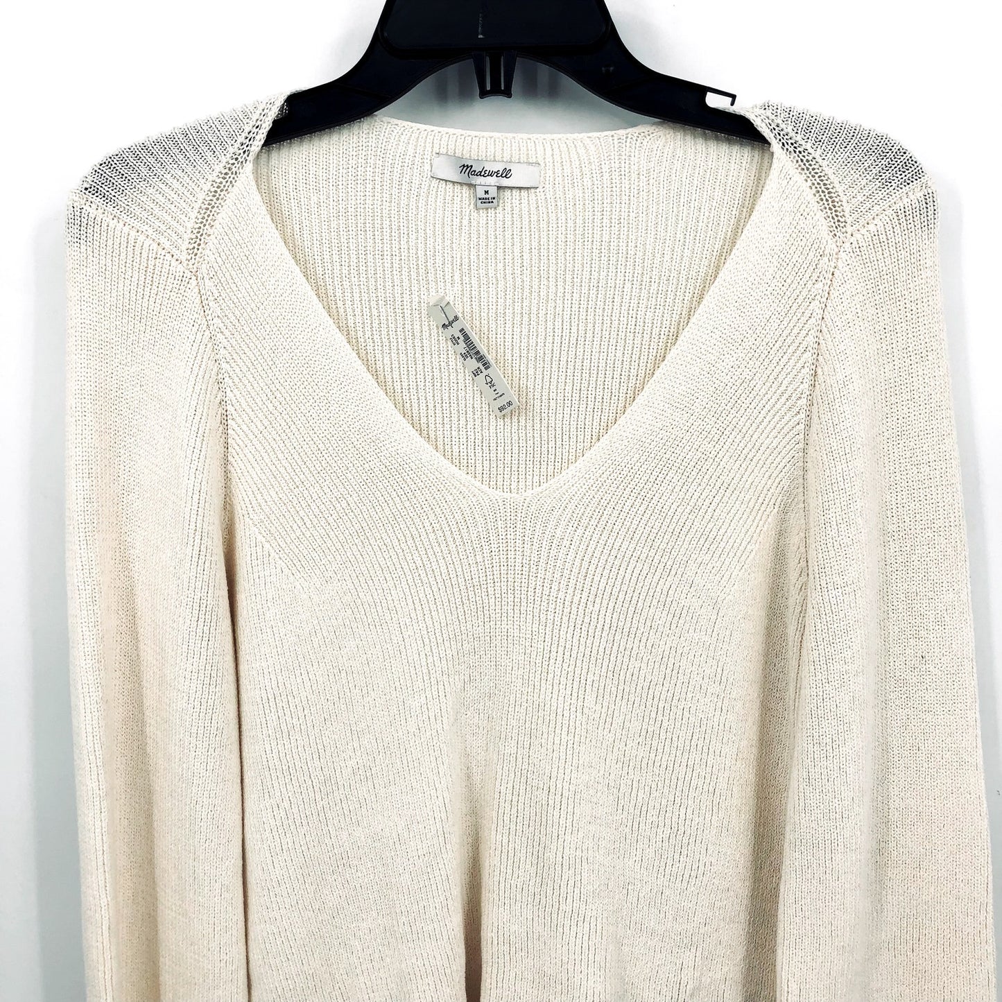 MADEWELL Womens Flared-Sleeve V-Neck Sweater Medium Antique Cream NO063 NWT