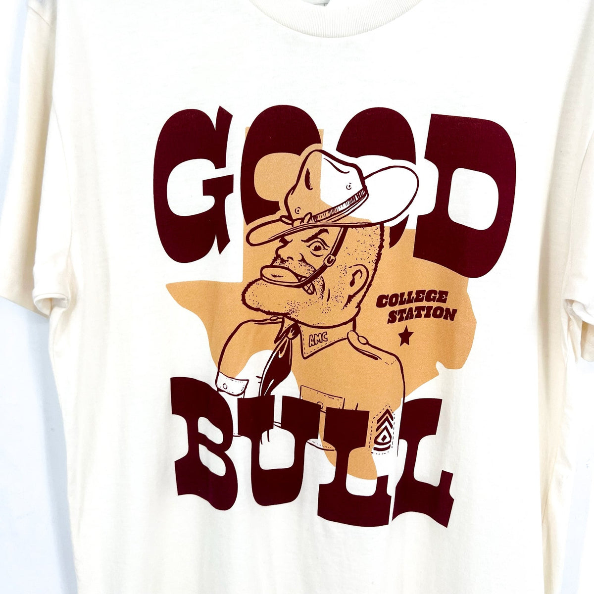 HOMEFIELD Mens Texas A&M Ol Sarge Good Bull Tshirt Large Cream Short Sleeve NWT