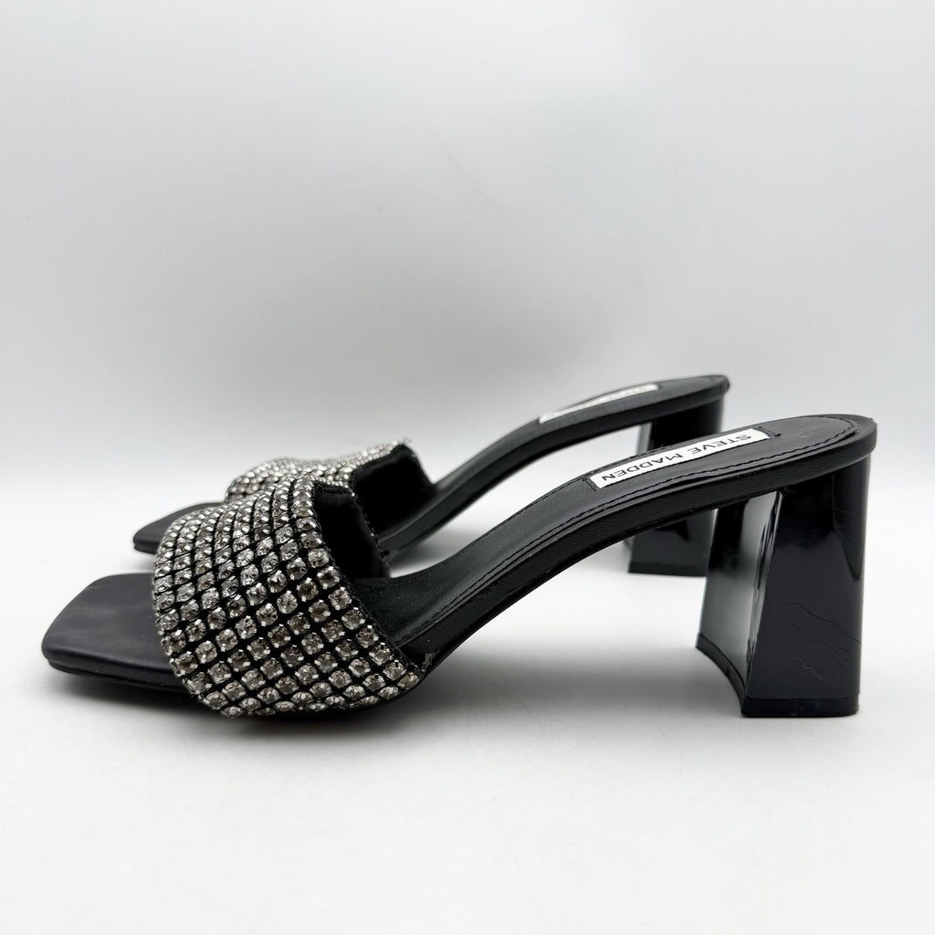 Steve Madden Womens Laney Heel Sandals Size 9.5 M Black Crystals Detail NWOB