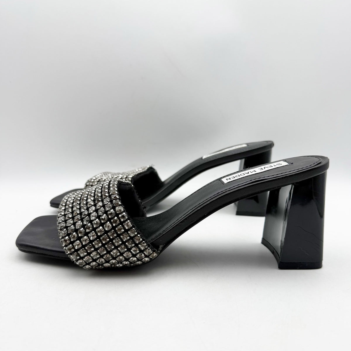 Steve Madden Womens Laney Heel Sandals Size 9.5 M Black Crystals Detail NWOB