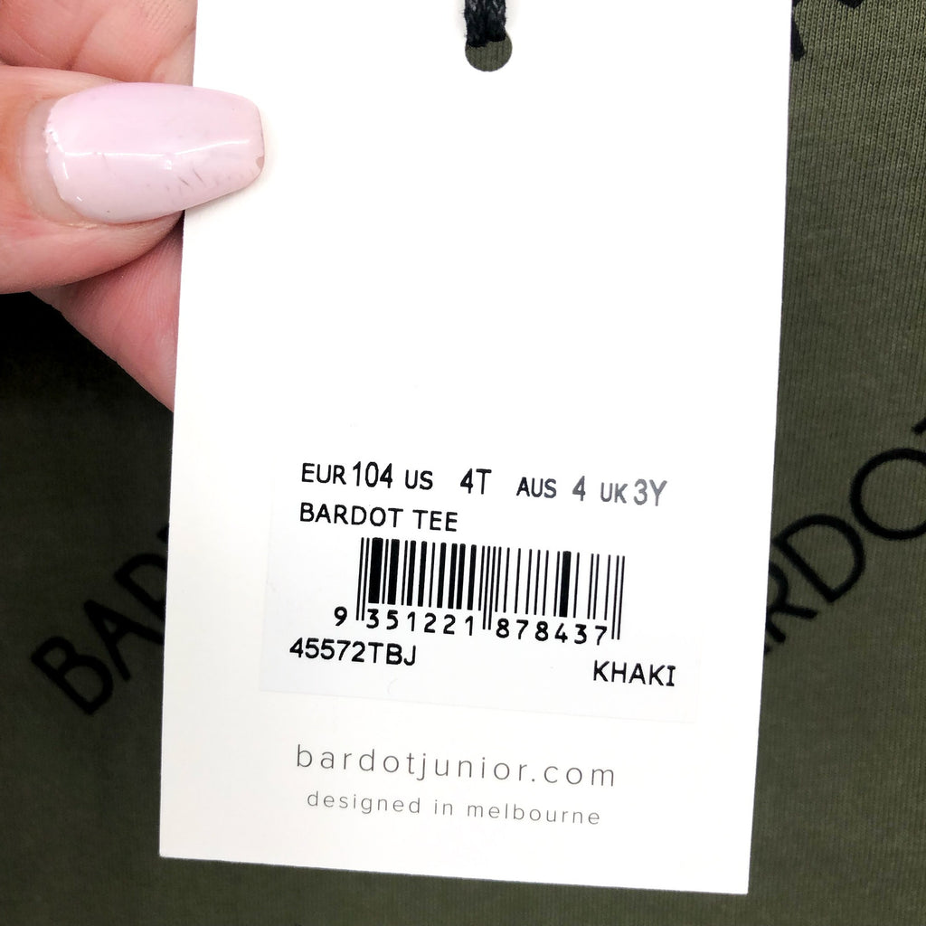 BARDOT JUNIOR Toddler Bardot Tee 4T Khaki Green Short Sleeves NWT