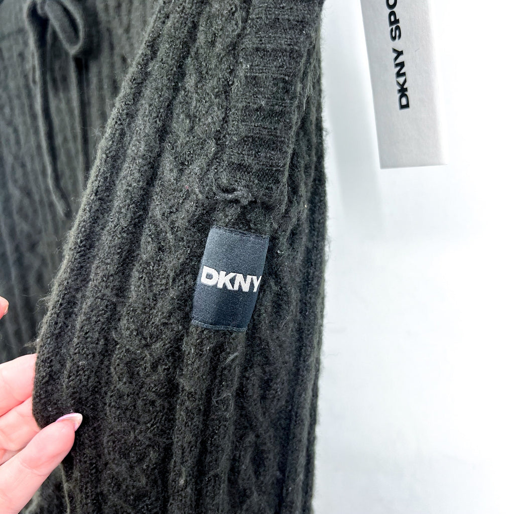 DKNY Womns Cozy Cable Sweater Knit Jogger Large Black Drawstring NWT