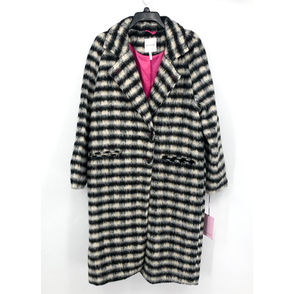 AVEC LES FILLES Womens Relaxed Walking Coat Large Black White Houndstooth NWT