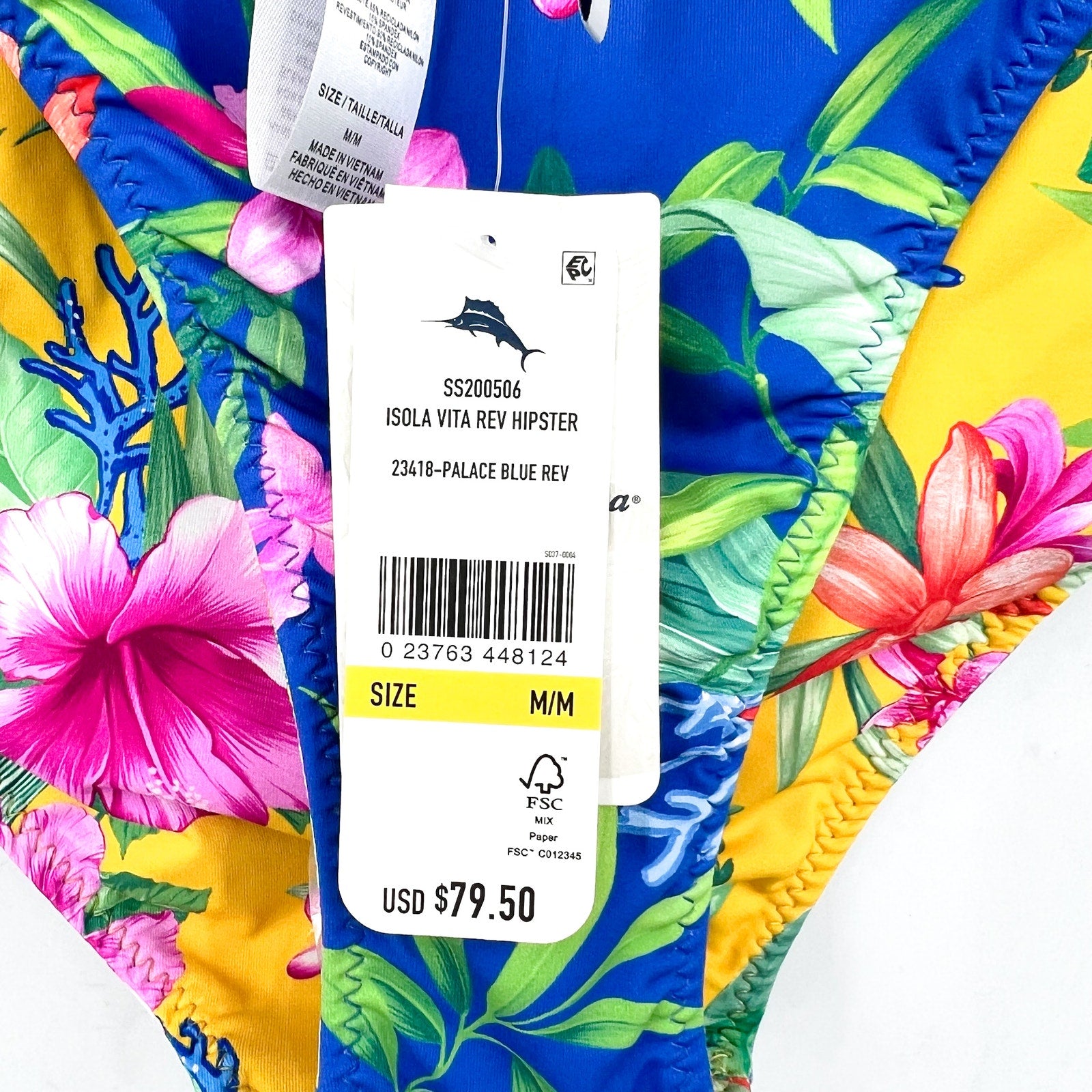 TOMMY BAHAMA Isola Vita Reversible Hipster Bikini Bottom Medium Blue Yellow NWT