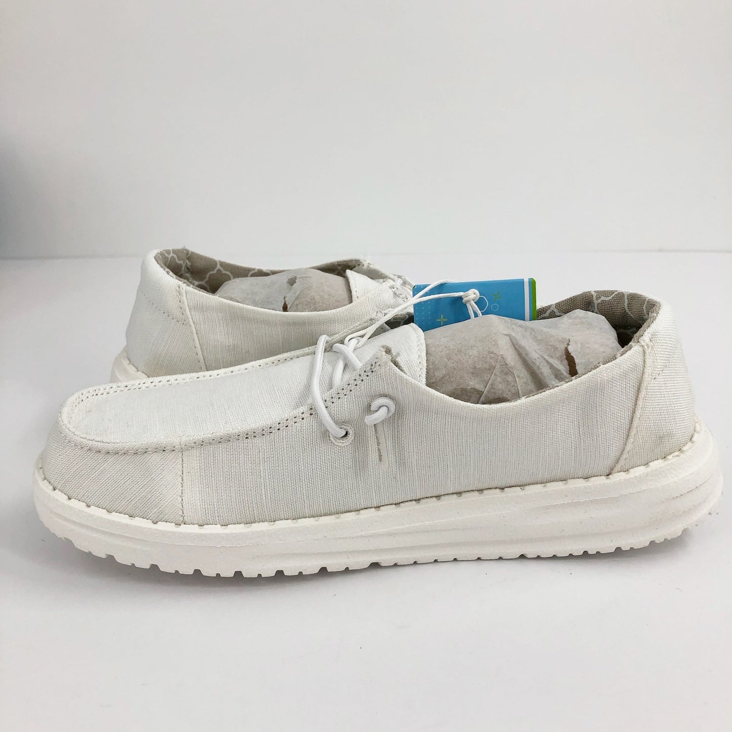 HEYDUDE Wendy Youth Loafers US Girls Y2 Linen White Slip On Casual NIB