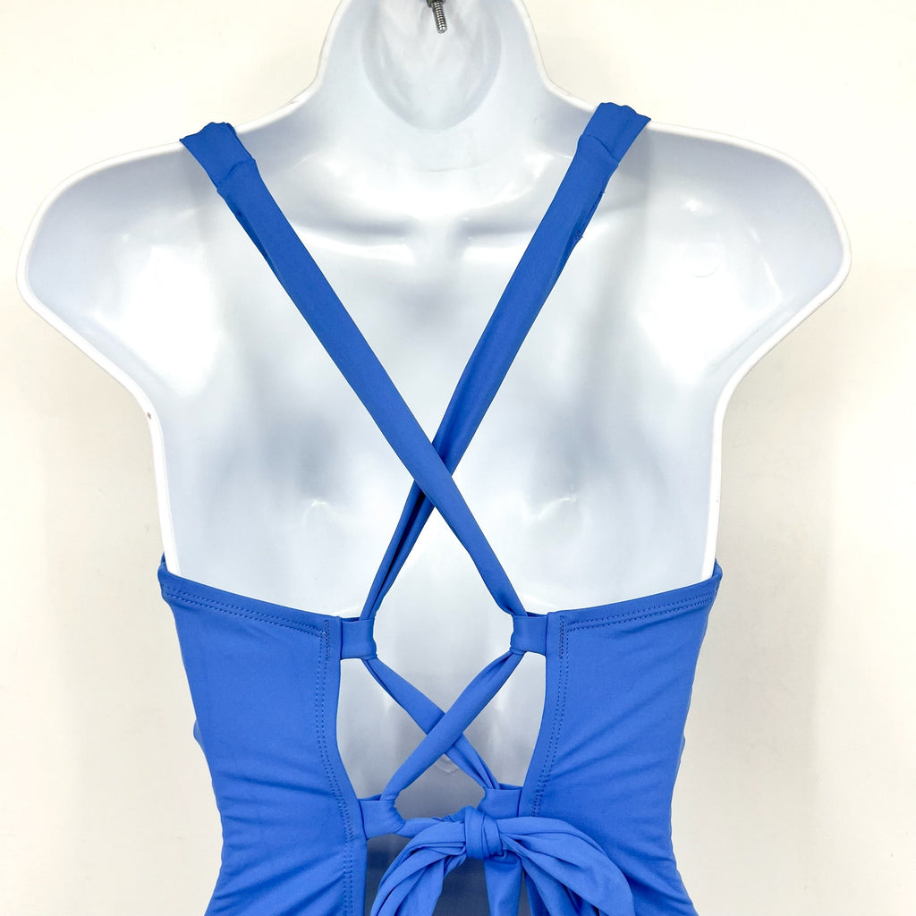 TOMMY BAHAMA Novelty Pearl One-Piece Swimsuit 10 Cornflower Blue Lace-Back NWOT