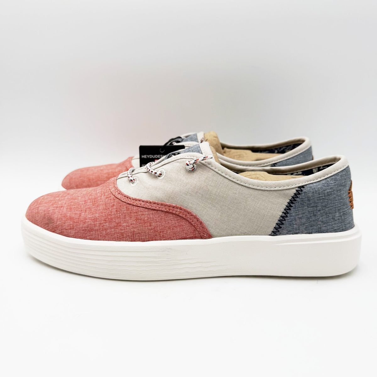 HEY DUDE Mens Conway Craft Linen Shoes Size 8 Womens 10 Red White Blue NWT