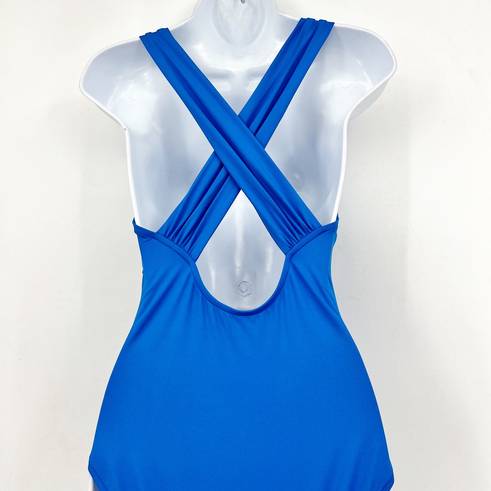 SEAFOLLY COLLECTIVE Cross Back One Piece Swimsuit Size 6 Blue Deep V Neck NWT