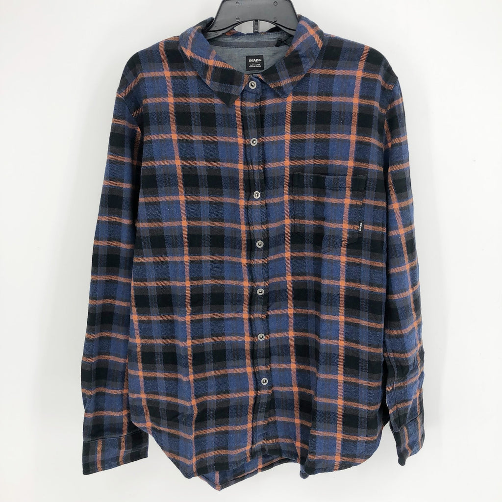 PRANA Women's Golden Canyon Flannel XL Rich Sapphire Blue Plaid Button Shirt NWT