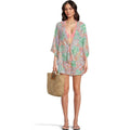 BECCA Women's Coral Reef Swim Cover Up M- L Pink Multi Sheer Chiffon Tunic NWT