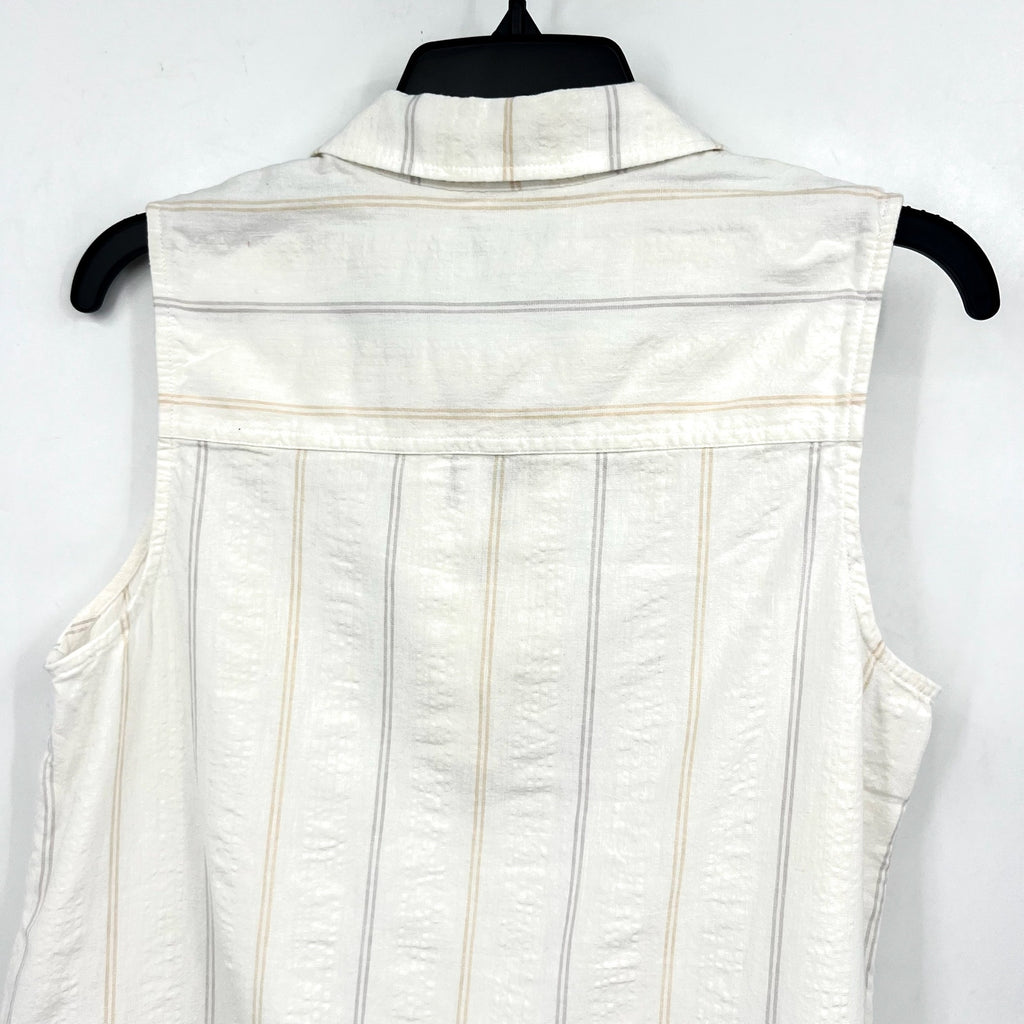 TOMMY BAHAMA Womens Palm View Popover Top Small White Linen-Blend Striped NWT