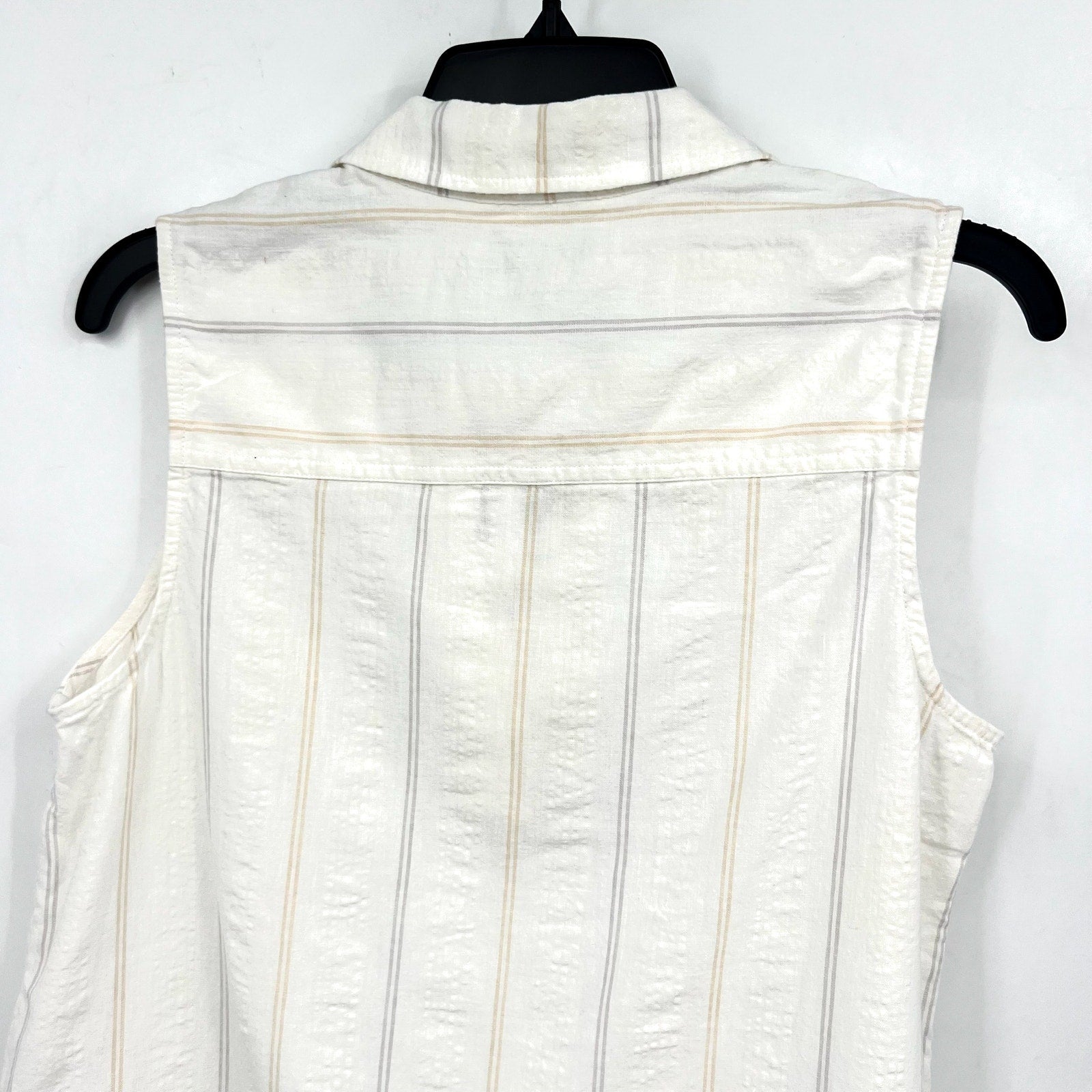 TOMMY BAHAMA Womens Palm View Popover Top Small White Linen-Blend Striped NWT