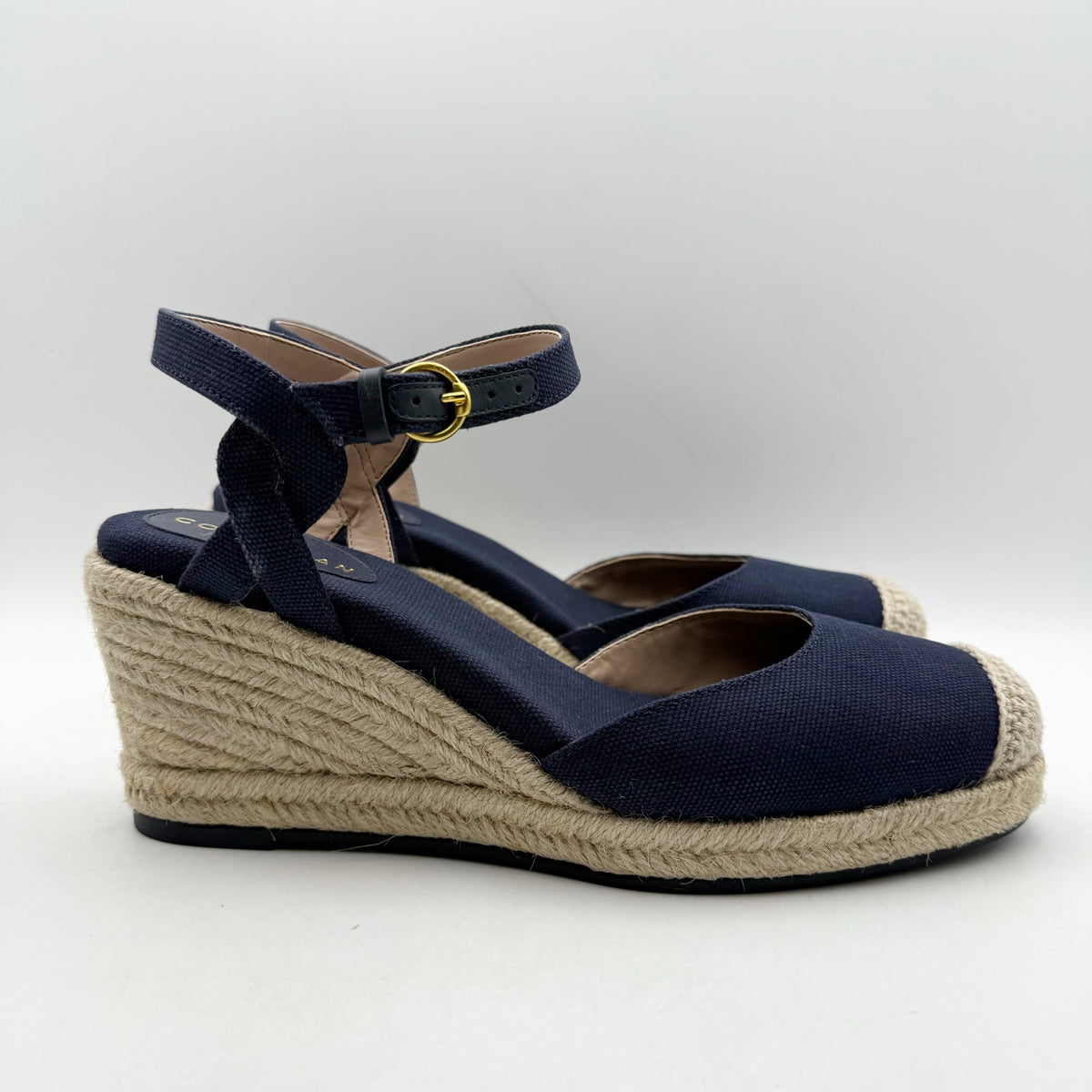 Cole Haan Women Cloudfeel Espadrille Wedge Heels Size 9.5 Navy Blue Linen NIB