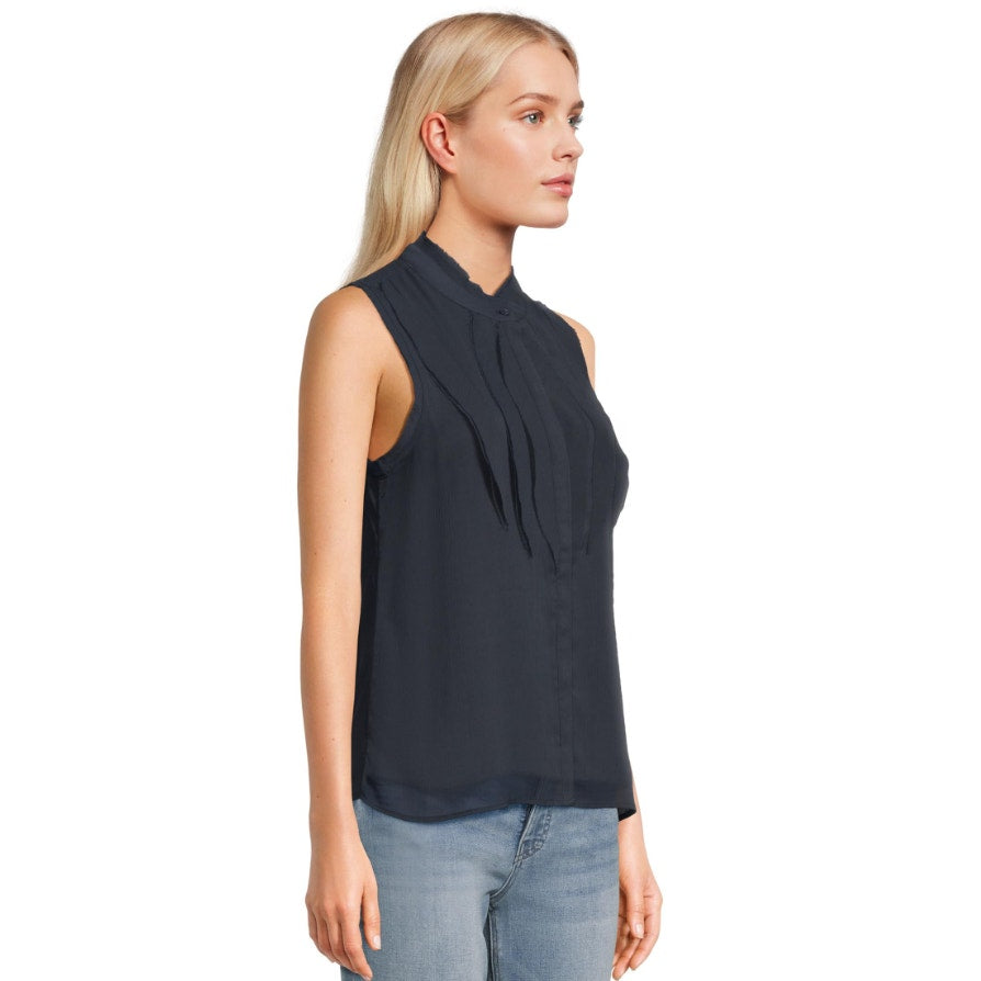 NIC + ZOE Women's Falling Chiffon Top Medium Navy Blue Sleeveless NWT