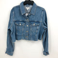 TOPSHOP Womens Cropped Denim Jacket Size 14 Blue Rigid Denim Raw Hem NWT