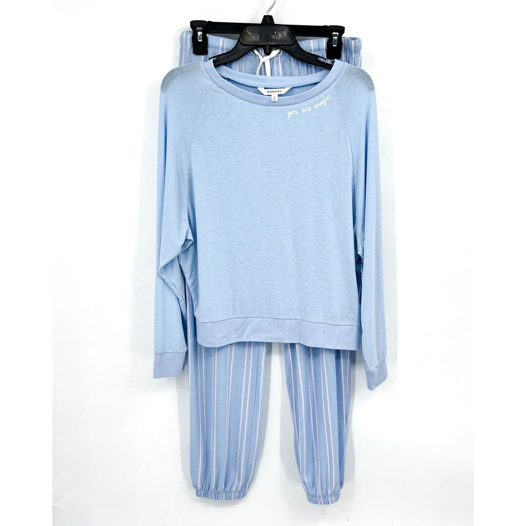 HONEYDEW Star Seeker Brushed Jersey Pajama Set Small Blue Moonstruck Stripe NWT