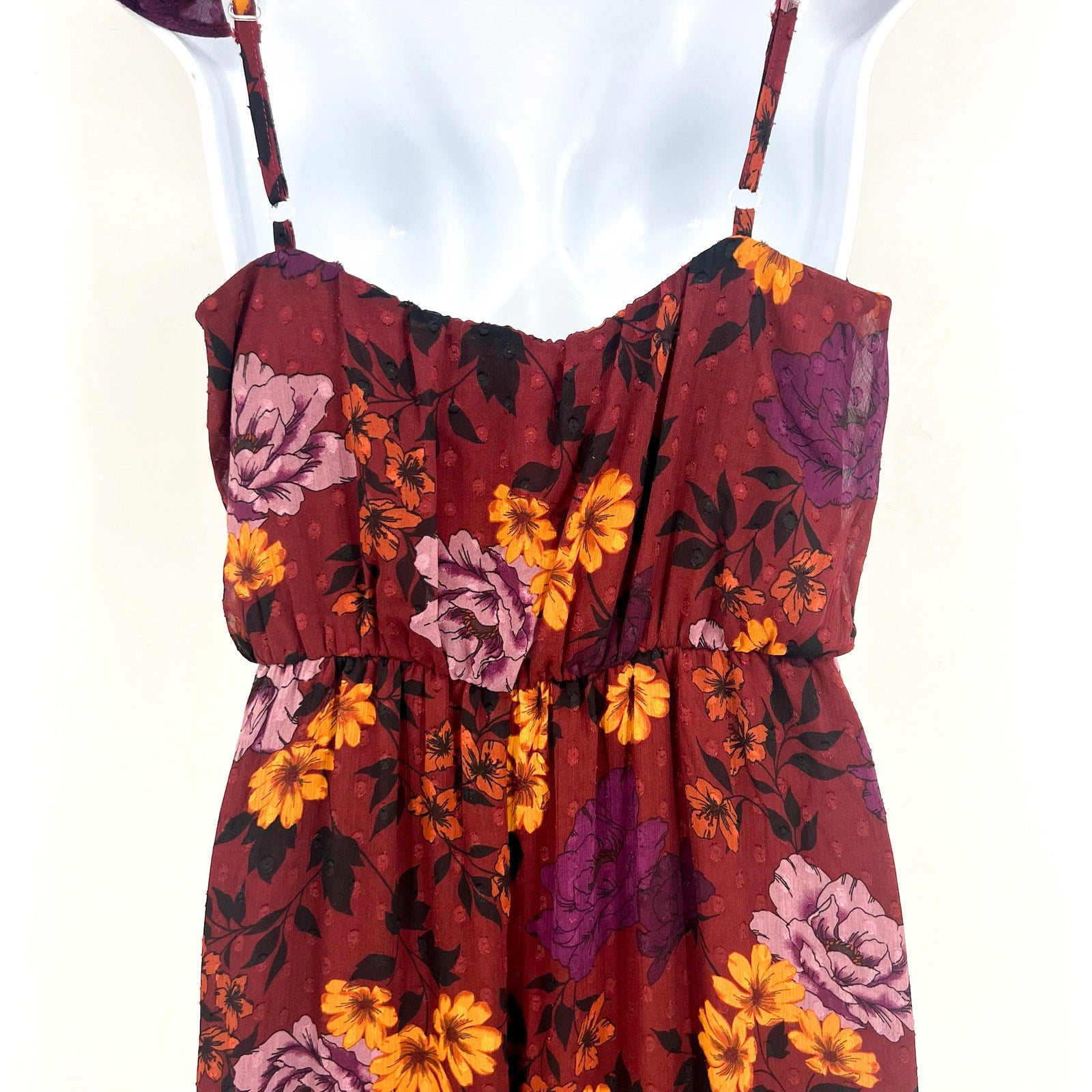 THE GENERAL GOOD Womens Floral Maxi Dress Small Dark Red Cap Sleeve NWOT