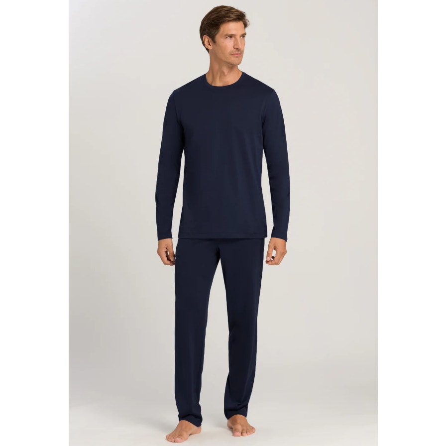 HANRO Men's Night & Day Long Cotton Pants XL Navy Blue Drawstring Pockets NWOT